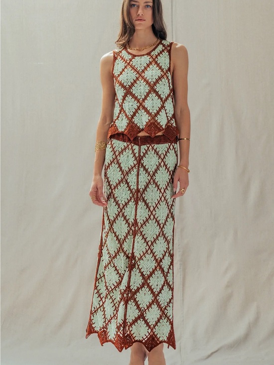 Urban Daizy Dresses & Skirts - Sleeveless Mint & Rust Crochet Midi Dress